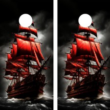 FADEPROOF Cornhole Board Wraps Laminated / Red Pirate Ship