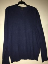 Banana Republic Extra Fine 100 Merino Wool Size M Navy V neck Men Sweater