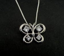 Necklace Silver Butterfly Cubic Zirconia Stones Sterling 925 Pendant Chain P-303