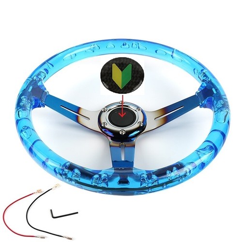 JDM 6-Hole 35cm Deep Dish VIP Clear Crystal Bubble Burnt/B Spoke Steering Wheel - Picture 3 of 5