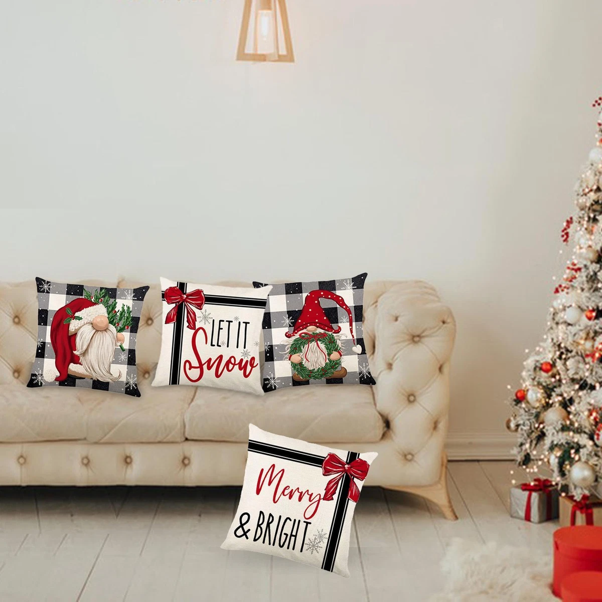 4Pcs Christmas Pillow Covers Soft Pillow Cases for Holiday Indoor Farmhouse