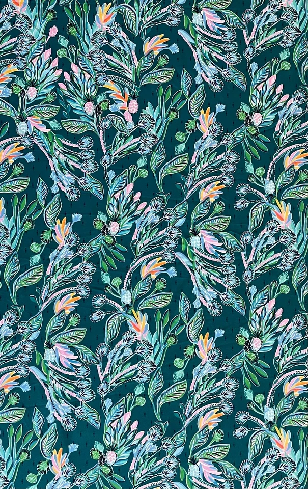 Floristería de lluvia Lilly Pulitzer poliéster Valencia verde azulado ingeniería 1,63 yardas (59 ̈x60 ̈) Foto 3 de 4