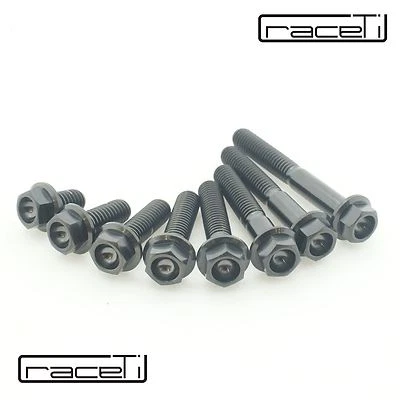 RACETI M6 BLACK Titanium Hex Head Flange Bolt Screw Ti 10 15 20 25 30 35 40 45 x1.0 CNC