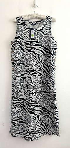 M & S Damenkleid Leinenmischung Zebramuster Midi mit Knöpfen & Taschen - 12 neu mit Etikett