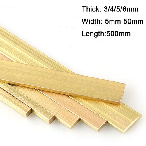 Solid Brass Flat Bar Rod Length 500mm Thick 3/4/5/6mm Width 5/6/8/10/12