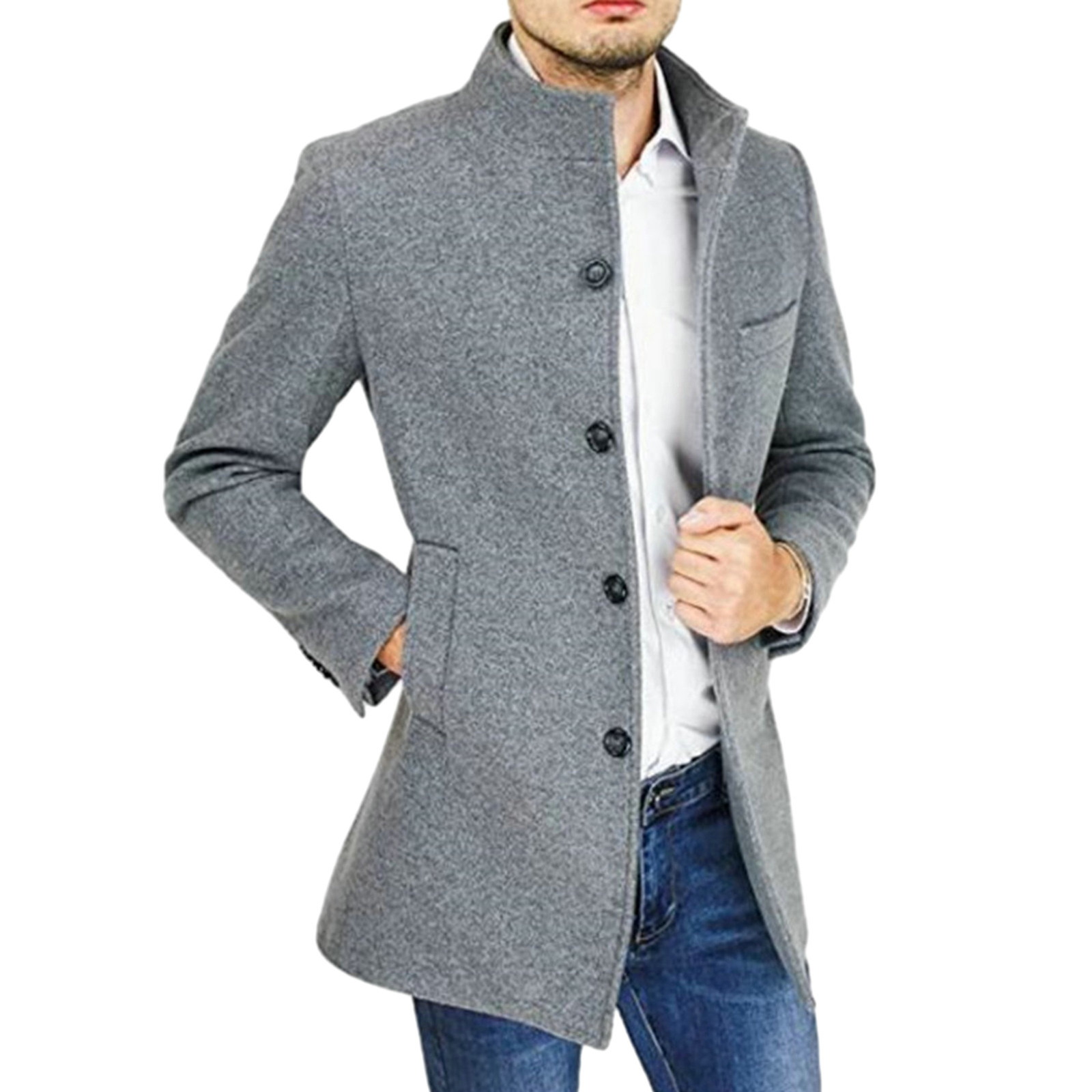 Slim Fit Cold Weather Coat Solid Color Stylish Men's Stand Collar