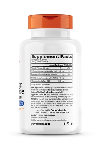 Doctor's Best Synergistic Glucosamine MSM Formula with OptiMSM 180 Capsules - Picture 2 of 4