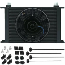 25 ROW ALUMINUM ENGINE TRANSMISSION OIL COOLER 8AN HOSE 6 INCH ELECTRIC FAN KIT