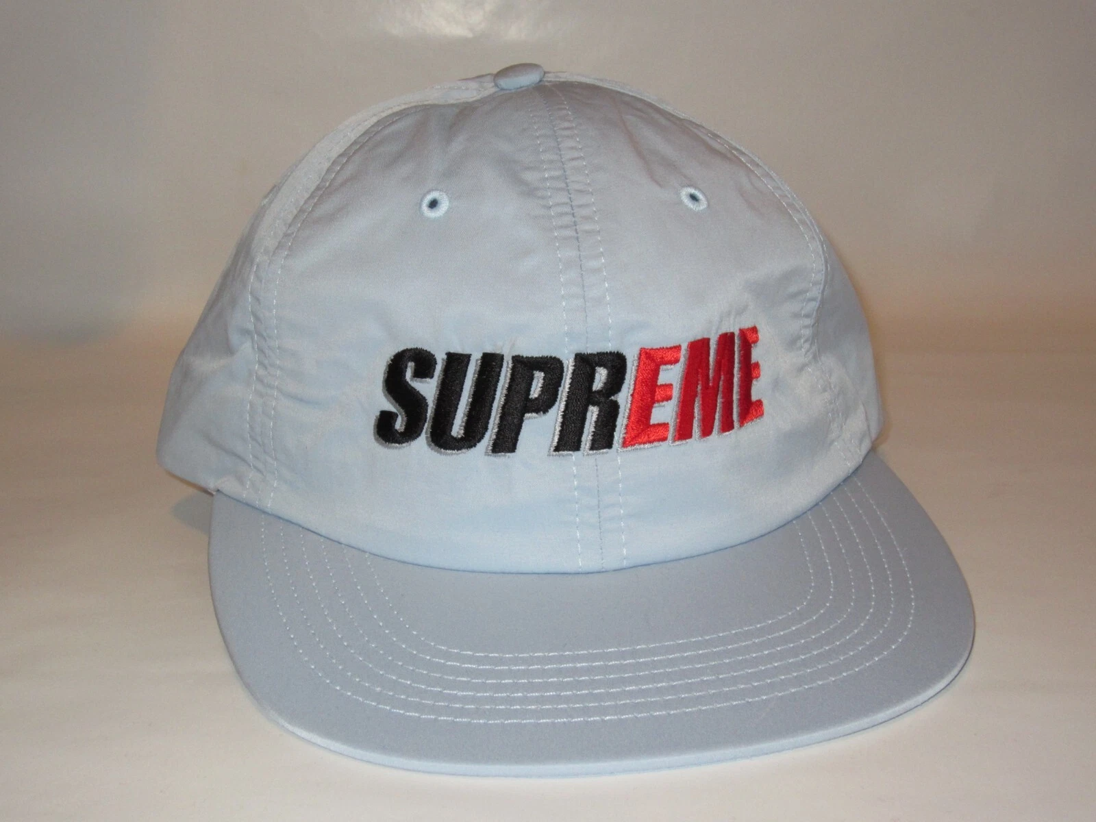 Casquette chapeau SUPREME New York 2 tons nylon 6 panneaux BLEU CLAIR réglable NEUF S/S 2018