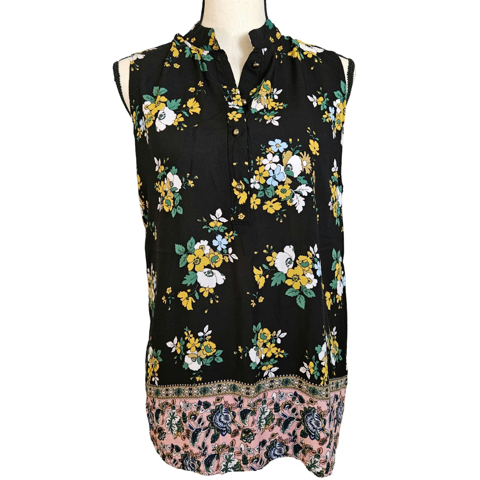Amaryllis Black XL Sleeveless Cotton Blouse 100% Soft Comfort