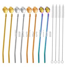 8Pcs Reusable Stainless Steel Drinking Straws Spoon for Smoothies Cocktail Party