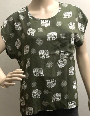 Wishful Park Short Sleeve Color Olive Elephant Top Short Sleeve Women's 
