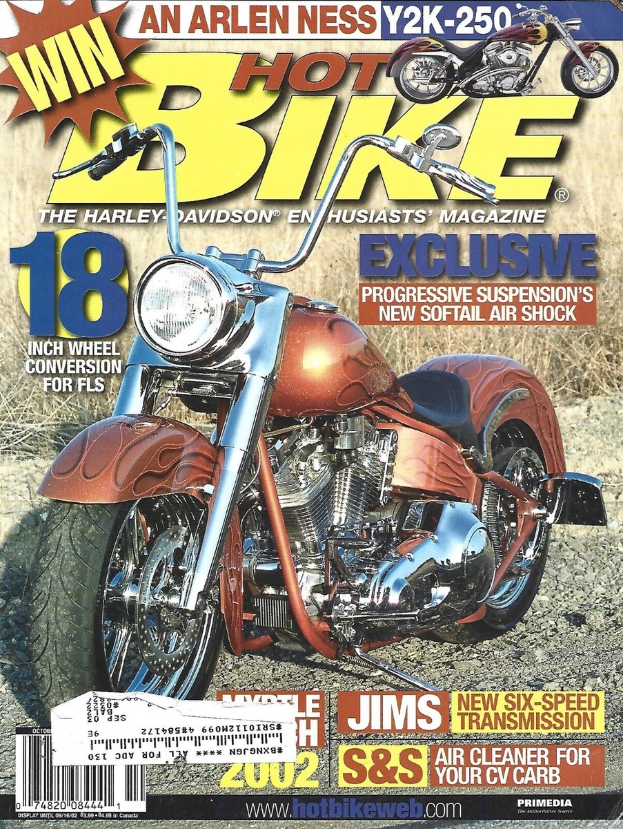 OCTOBER 2002 HOT BIKE MAGAZINE HARLEY SOFTAIL AIR SHOCK TRANYS
