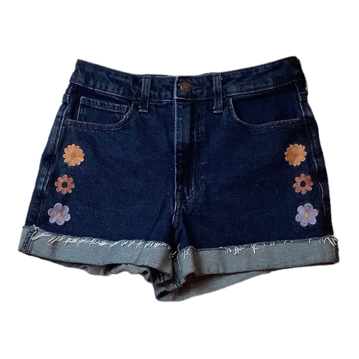 Hollister Ultra High Rise Mom Blue Jean Short Floral 3