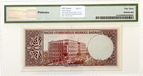 Turkey, Central Bank, 2 1/2 Lira 1930 (ND 1952) - 151a PMG53 AUNC - Picture 2 of 2