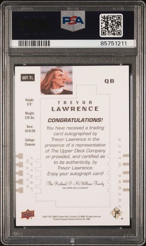 2021 UD GOODWIN SP FUTURE WATCH #TL TREVOR LAWRENCE RC AUTO PSA 9 MINT 172/299 - Picture 2 of 4