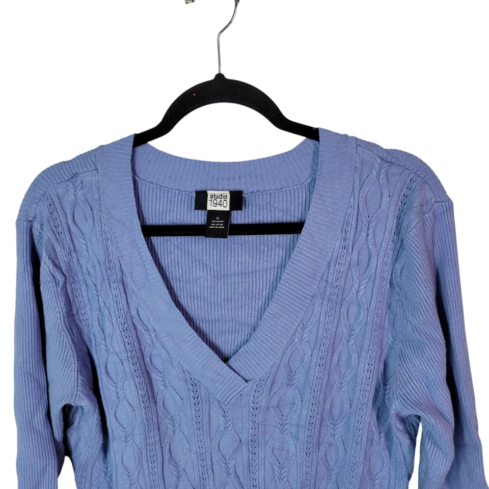 Sudadera Studio 1940 para mujer talla XL azul lisa manga 3/4 acanalada tejida Foto 2 de 4