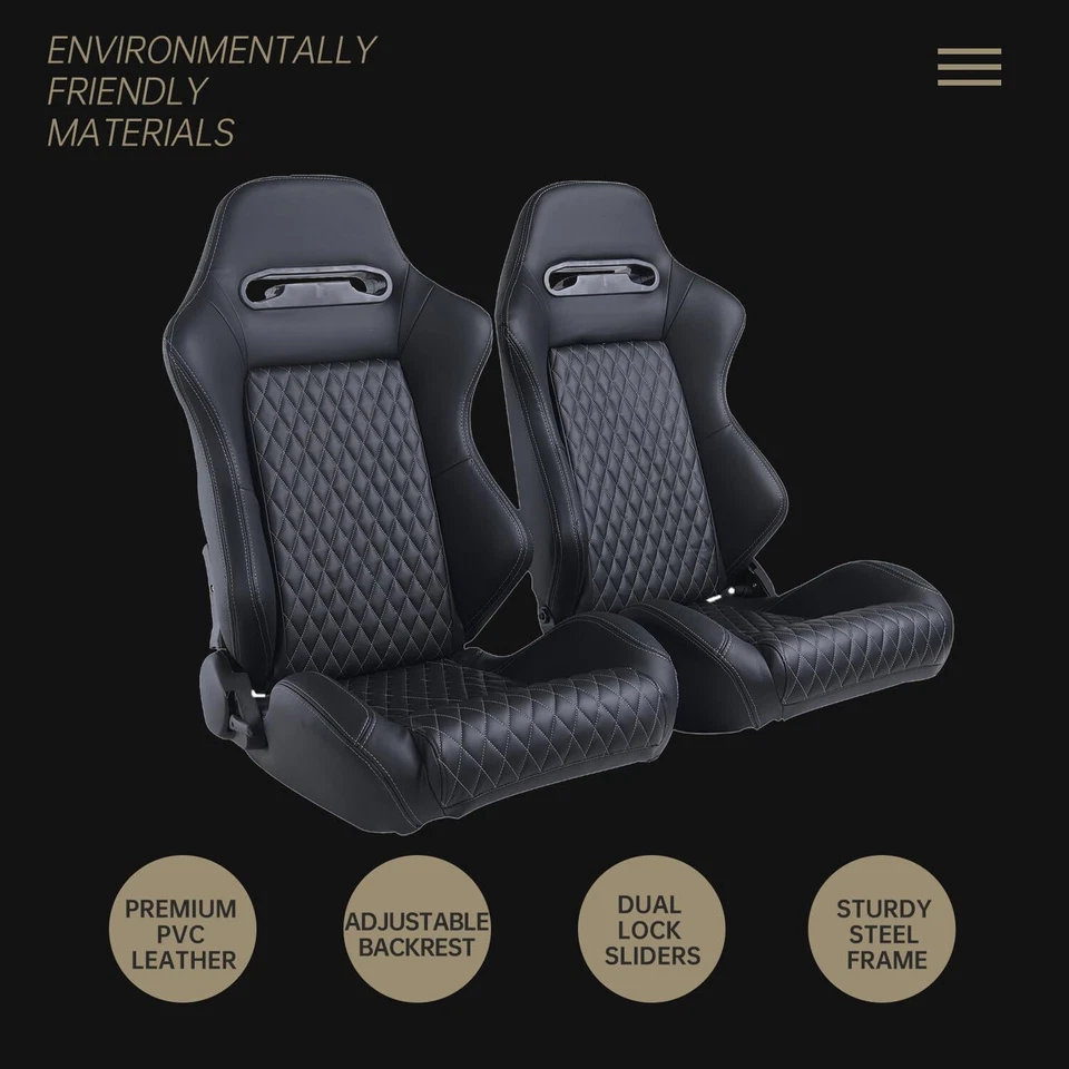2 Pcs Adjustable Universal Racing Seats with Sliders, Bucket Seats for VW Foto 3 de 4