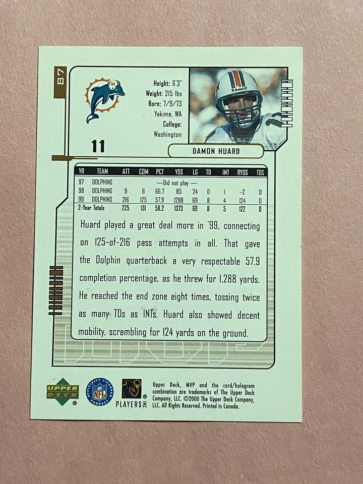 Damon Huard 2000 Upper Deck MVP IP Auto Autograph  - Image 2 of 2