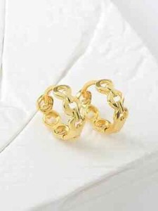 Authentic 18K Gold Plated Hollow Chain-link Hoop Earrings