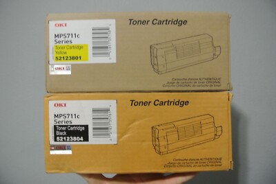 Lot of 2 Okidata Toners, Oki Mps711C Series, 52123801 Yellow and 52123804 Black