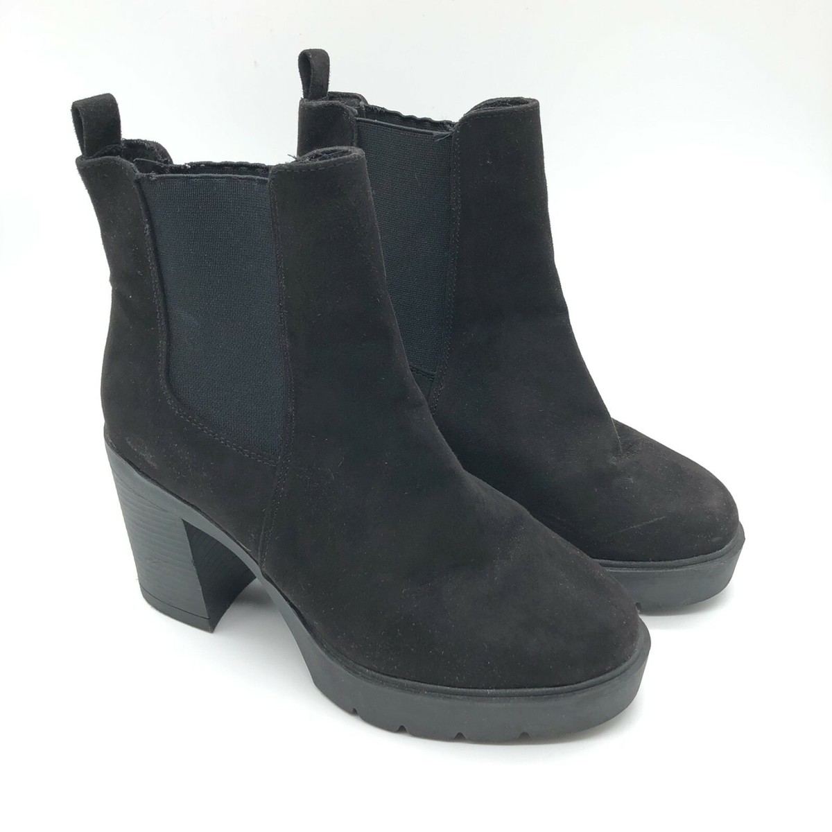 Asos Womens Ankle Chelsea Boots Block Heel Platform Faux Suede