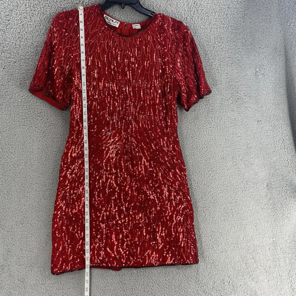 Vtg Scala dress Sequin Sz XL Silk Red Formal Evening Party Glam 90s Milan Paris - Image 2 of 4