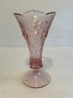 FENTON ART GLASS DUSTY ROSE PURPLE/PINK 7 1/2 " DAFFODIL VASE, 95TH ANNIVERSARY