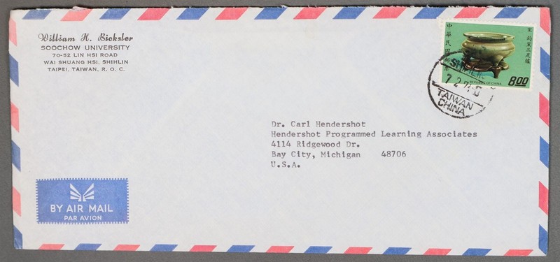 Mayfairstamps China 1970s ROC Taiwan to Bay City MI airmail cover cca_11617