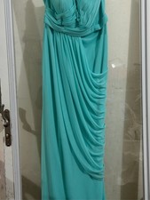 Davids Bridal Aqua Teal Strapless Chiffon Ruched Bridesmaid Dress