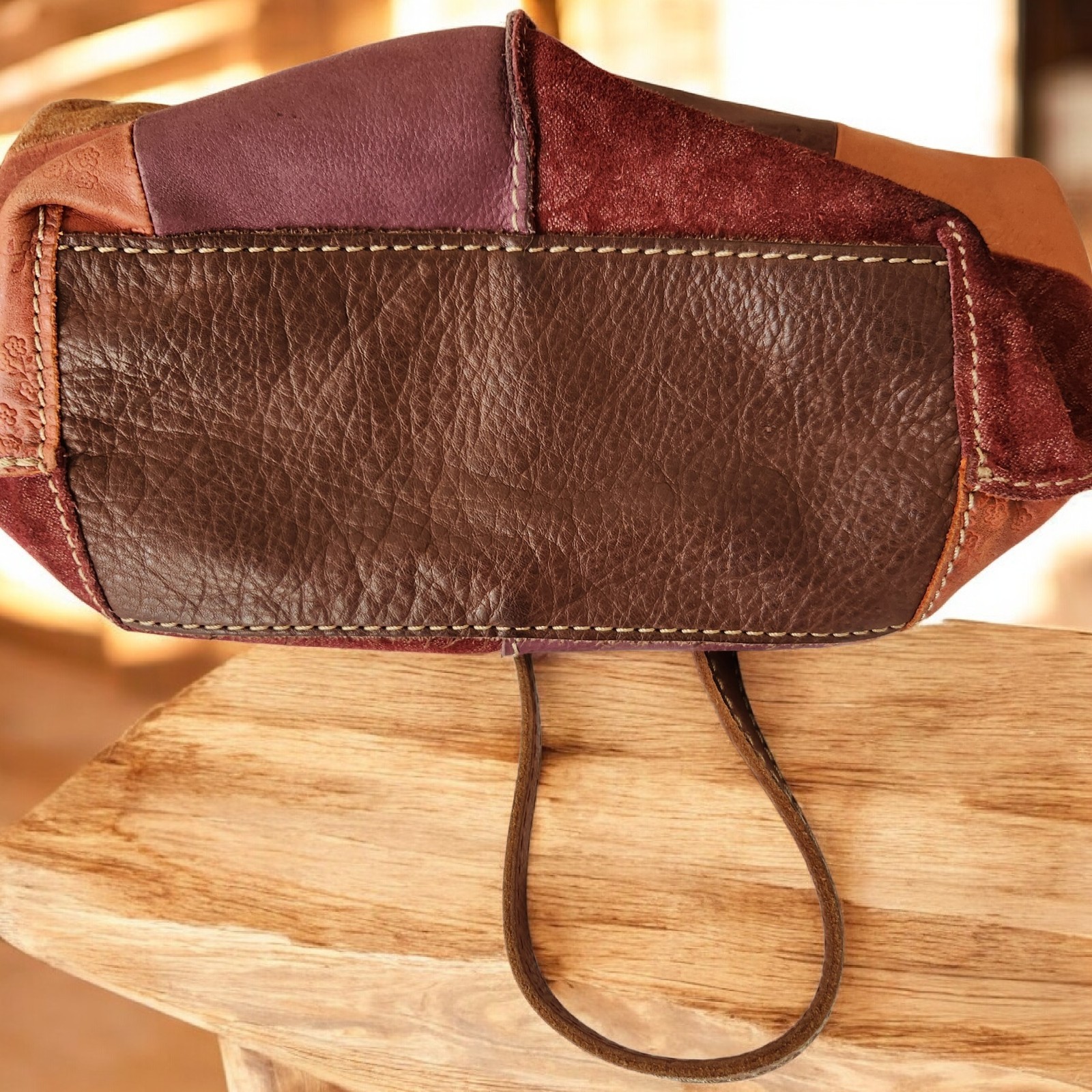 Fossil Leather Color Block Brown Patchwork handba… - image 2