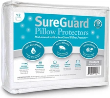 Set of 2 Standard Size Sureguard Pillow Protectors - 100% Waterproof, Bed Bug Pr