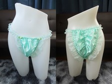  A202 2XL/ElasticW.24-44" VTG Style Green Satin Thong Bikini Panties Underwear