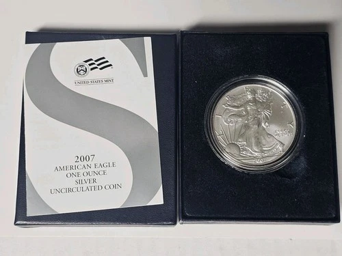 2007 W BU American Silver Eagle Dollar Burnished ASE Coin with Box and COA