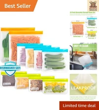 Versatile 10 Pack PEVA Reusable Food Storage Bags - Gallon, Sandwich & Snack