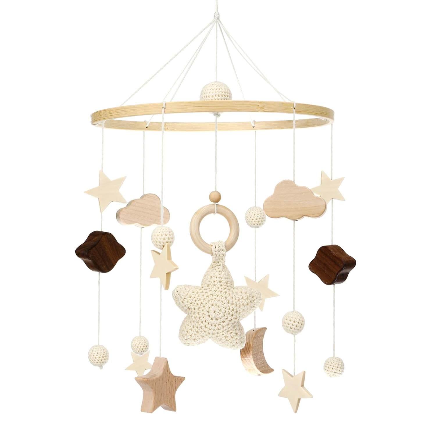 Детский мобиль Natürliche Hängedeko aus Holz und Filz Stern, дизайн Mond - Wolken