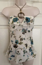 VTG Charlotte Russe Boho Hippie Festival Glitter Aqua Floral Halter Top ~ Size M