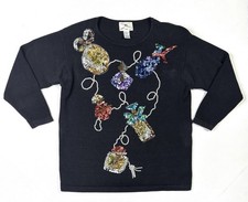 SML Sport 1993 Sweater Women  s Large Vintage Embellished Beads Black Christmas
