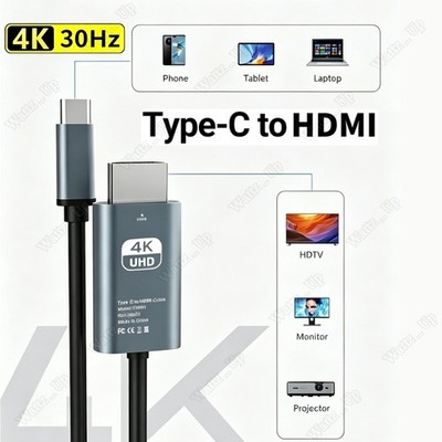 4K 30Hz USB C Type C to HDMI Cable Mirroring Cord For Android iPhone17 16 15 Air