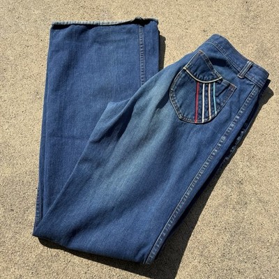 Vintage 70S Flare Jeans Mens 32 Blue Denim Bell Bottom Hippie FITS 32x33 Disco