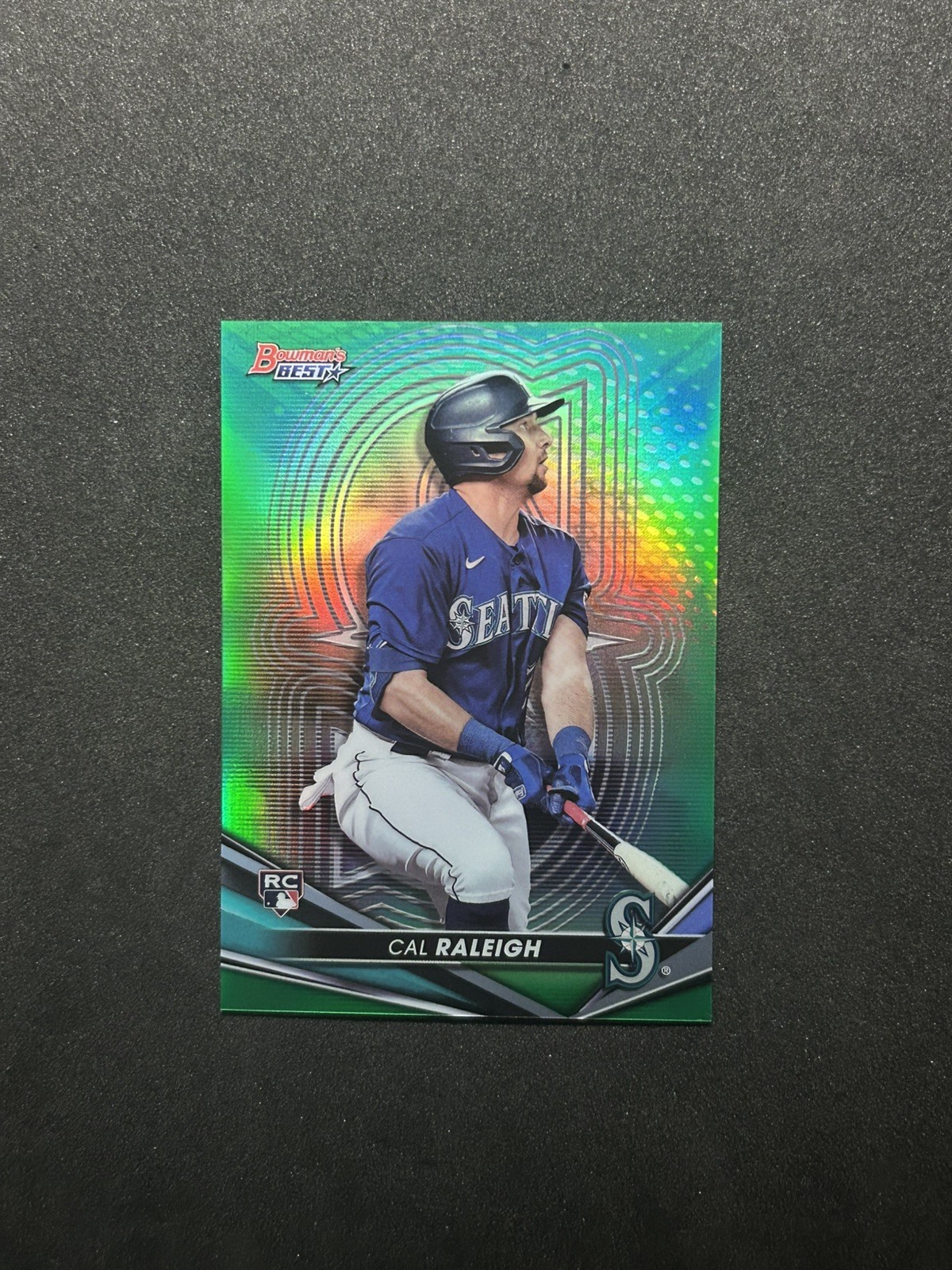2022 Bowman’s Best Baseball Cal Raleigh RC True Green Refractor /99 Mariners