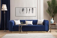 Edelstahl Dreisitzer Luxus Sofa Blau WohnzimmermöBel Polstersofas Couchen