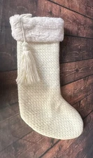 Luxe Knit Stocking Wondershop Pearl White Gold Christmas Holiday