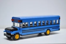 School Bus Blue American Custom Model compatible Built with Real LEGO® Bricks