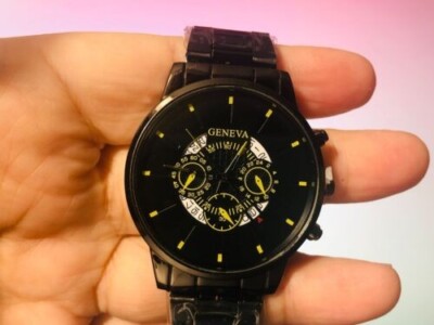 Men's Watch - Geneva - Black Casing & Band with Black Face - Quartz/Date - NEW