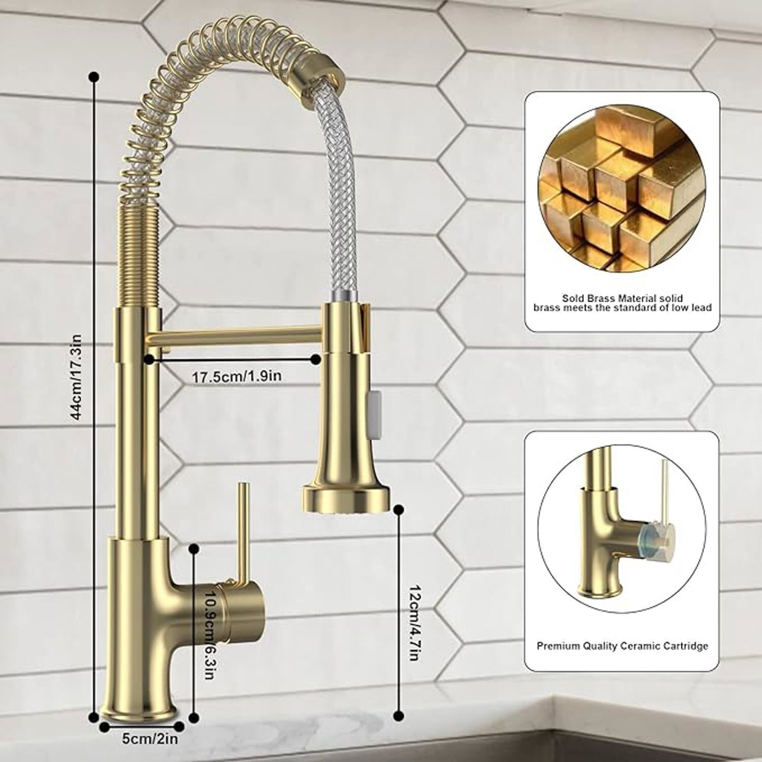 OWill Kitchen Tap, Mixer Tap with Pull Out Hose 2 Spray Mode (Gold Tone