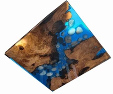 Ocean Wave  Square Wood Side Sofa Center Table Top Resin Wood Handmade Furniture