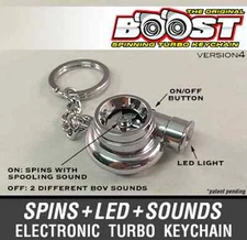 Boostnatics Electric Spinning Turbo Keychain KeyRing w/ Sounds & LED - Chrome V4