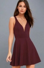 NWT Lulus Love Galore Strappy Swing Skater Dress Burgundy Size Medium