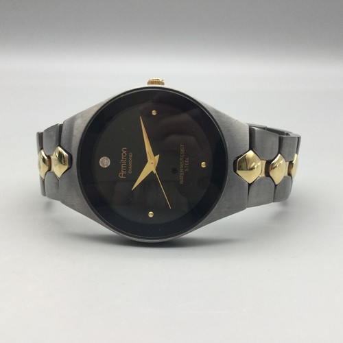Armitron Diamond Watch Men 36mm Silver Gold Two Tone Black Dial New Battery 7.5" - 第 6/12 張圖片